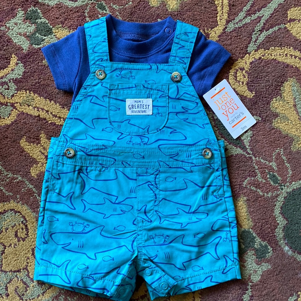 NWT onesie and overall shorts set 3months